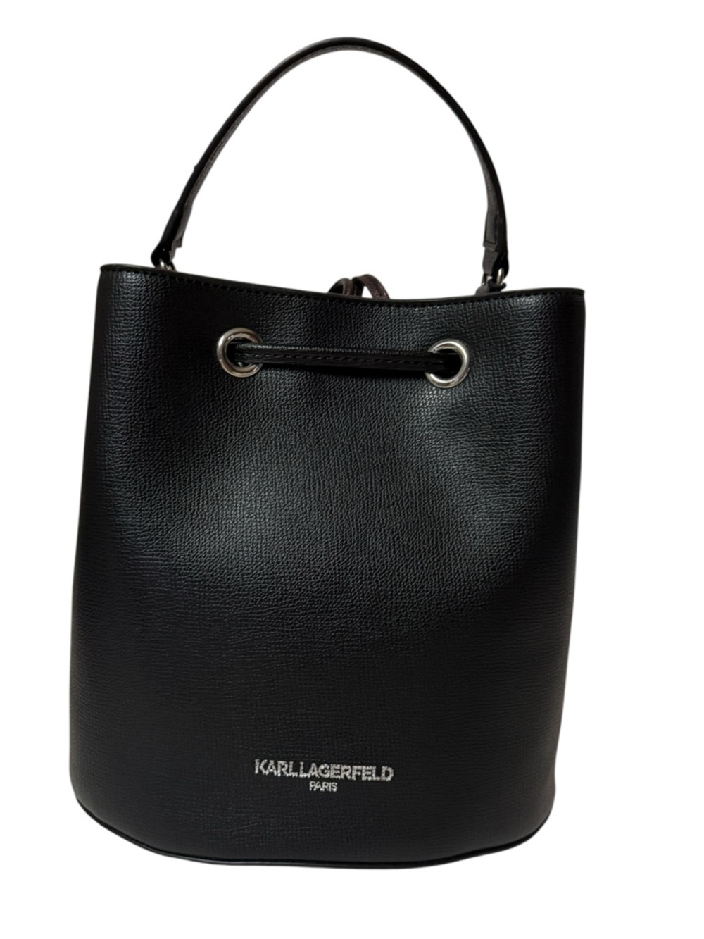 Karl Lagerfeld Black Faux Leather Bucket Bag With Drawstring. - Picture 3 of 9